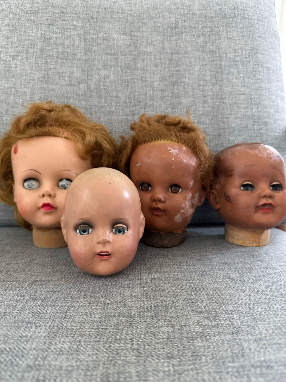 4 Vintage Creepy Baby Doll Heads Articulating Eyes